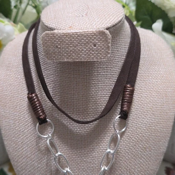 Silver and Brown Butterfly Pendant Necklace - Picture 3 of 4